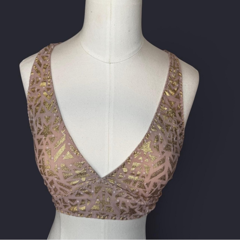 Free People intimately gold and pinkish nude mesh lightweight  bralette size sm
